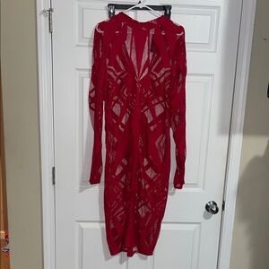 Chic Long Sleeve Red Dress